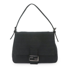 Fendi Zucchino Mamma Baguette Shoulder Handbag, Canvas, Black, 8BR001, Silver Hardware — Like New