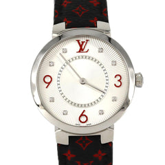 Louis Vuitton Tambour Monogram 8P Q13MJA Stainless Steel Quartz Watch — Very Good