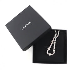 CHANEL B25P Coco Mark Natural Stone Rhinestone Necklace, White and Pink, Silver Hardware, 2025 Model, with Box Dust Bag, Made in Italy, Women's — Like New