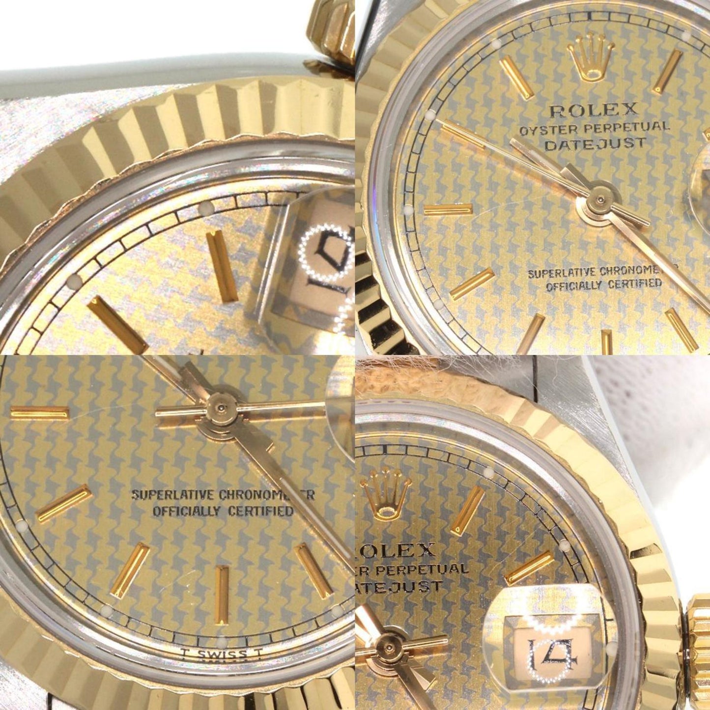 Rolex 69173 Datejust Houndstooth Watch Stainless Steel SSx18KYG Ladies ROLEX