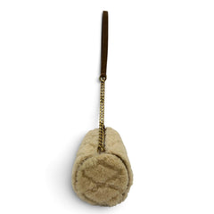 Yves Saint Laurent SAINT LAURENT PARIS 699703 Sade Mini Tube Bag, Shearling Chain Shoulder Handbag, Beige/Brown, Made in Italy, Women's — Like New