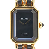 CHANEL Premiere M Quartz Watch with Black Dial and Plated Leather Strap for Women — Good
