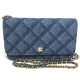 CHANEL AP0250 Long Wallet Chain Bag Matelasse Shoulder Denim Women's Blue — New - Store Return