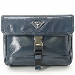 PRADA Softlook Leather Shoulder Bag/Body Bag, Tessuto, Navy — Like New