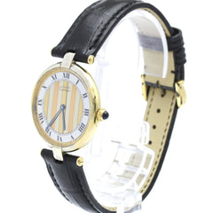 CARTIER Must Vendome Gold Plated Leather Quartz Unisex Watch 590003 — Good