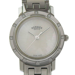 Hermès Clipper Nacre Women's Watch, 12 Diamonds, CL4.230, Stainless Steel, Quartz Movement, Analog Display, White Shell Dial — Very Good