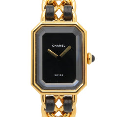 Chanel CHANEL Première M Watch, Gold Plated Leather, Women's, Black, H0001 — Very Good