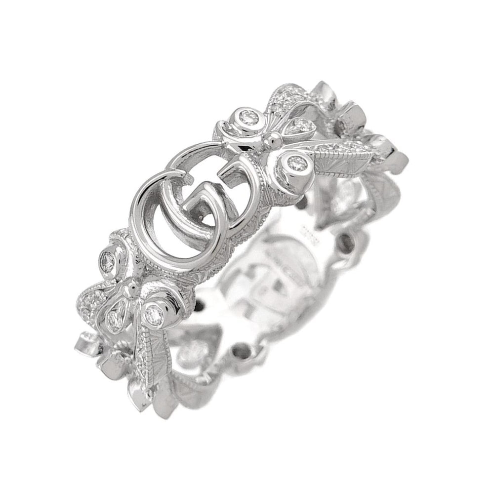 Gucci Flora #8 Ring with Diamonds, 18K White Gold (750) — Like New