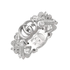 Gucci Flora #8 Ring with Diamonds, 18K White Gold (750) — Like New