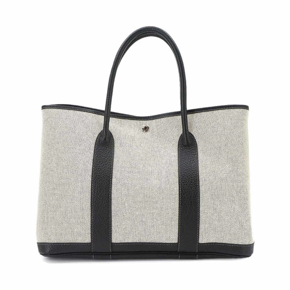 Hermes Garden 36 PM Tote Handbag, Toile H Leather, Black/Gray, □J Stamp, Party — Like New