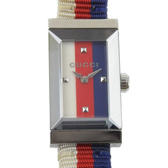 Gucci G Frame Tricolore Watch YA147502/147.5 Stainless Steel and Canvas Quartz Analog Display Multicolor Dial Women's — Very Good