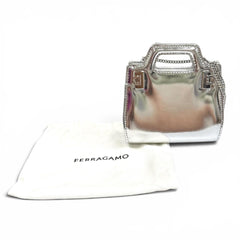 Salvatore Ferragamo FERRAGAMO Wanda Mini Gancini Leather 2-Way Chain Shoulder Pouch Bag, Silver, Made in Italy, Women's, with Dust Bag — Like New