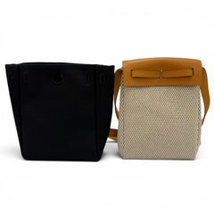 HERMES Herbag TPM Shoulder Bag Toile GM Officier Leather Natural Beige Black Silver Hardware □H Stamp Made in France Women's — Like New