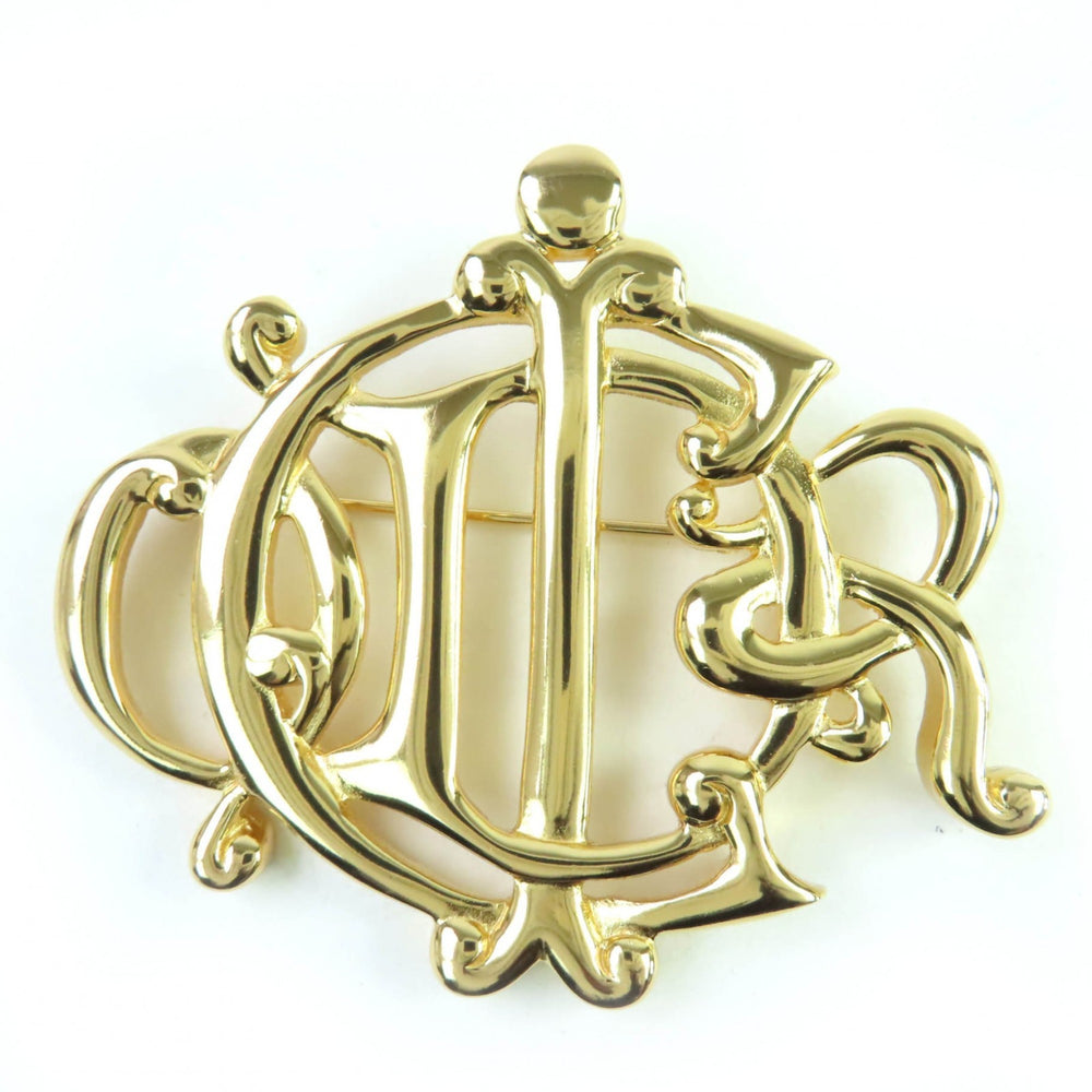 Christian Dior emblem logo design brooch accessory, gold, for women — Like New