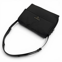PRADA 1BD256 Re-Nylon Large Padded Shoulder Bag with Leather Accents and Triangle Logo, Black, Made in Italy, Women's — Like New