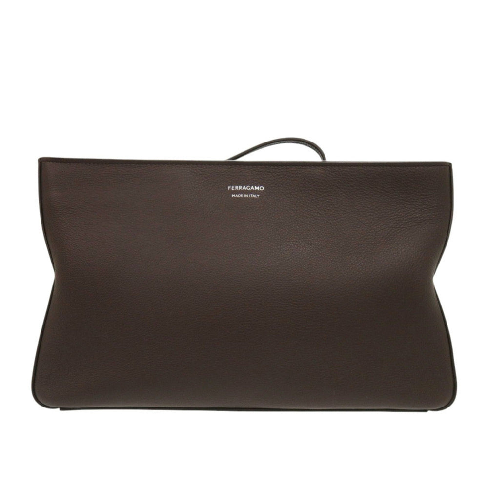 Salvatore Ferragamo 241445 Leather Brown Clutch Bag Second 0386Salvatore — Like New