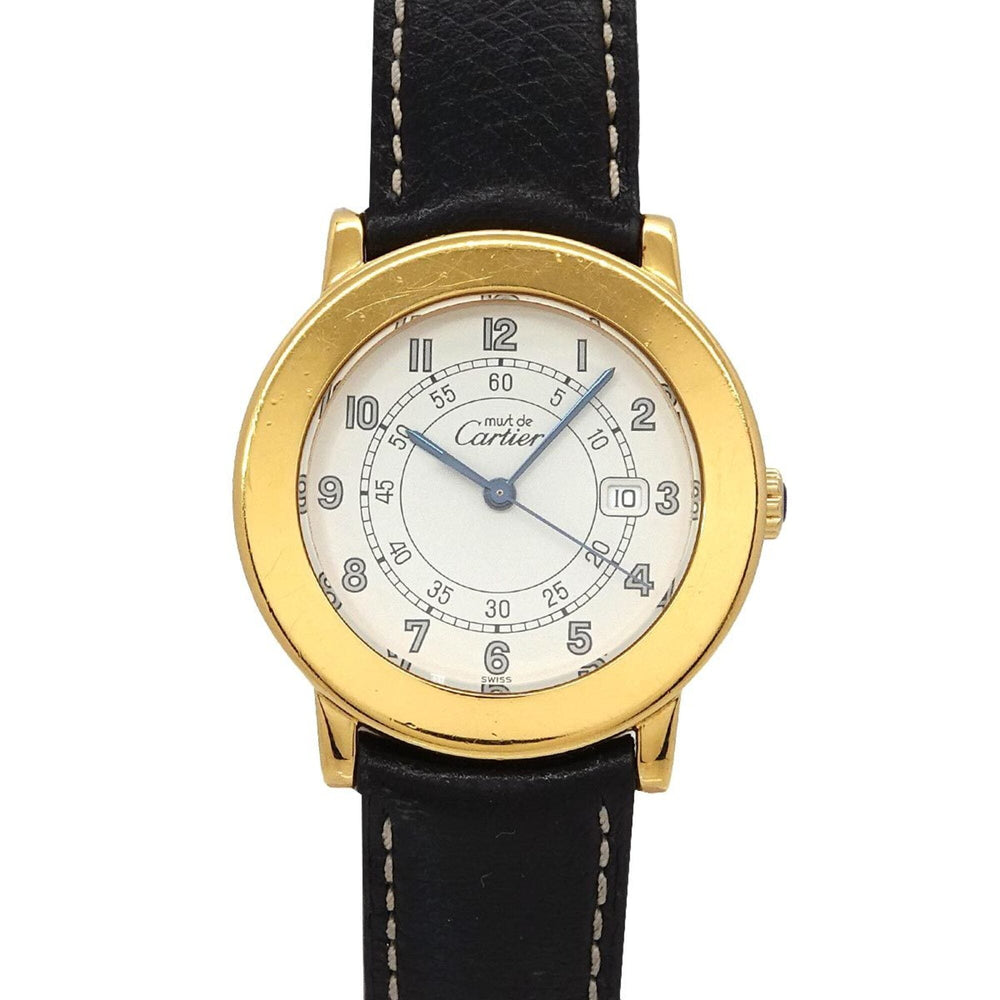 Cartier Must Ronde Vermeil LM W100844B Men's Watch, Date, Ivory, SV925 Quartz Watch — Very Good