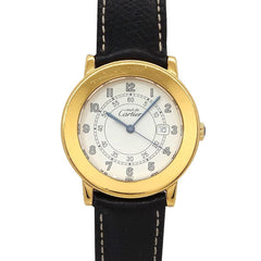Cartier Must Ronde Vermeil LM W100844B Men's Watch, Date, Ivory, SV925 Quartz Watch — Very Good