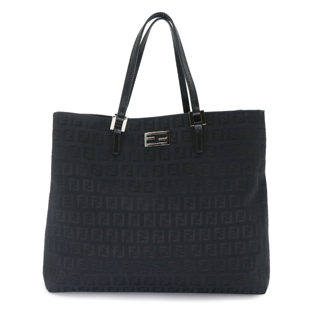 Fendi Zucchino Tote Handbag, Canvas and Leather, Black, 8BH133, Gunmetal Hardware — Like New