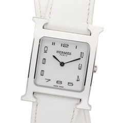 Hermes H-Watch Double Tour Wristwatch, Stainless Steel, Leather Strap, Women's, White (HH1.520) — Very Good