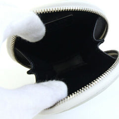 Prada Mini Pouch Wallet/Coin Case 1TL431 White Leather Coin Purse Accessory Bag Charm Round Keychain Triangle Plate PRADA | Handbag Attachment Carabiner — Like New