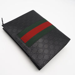 GUCCI GG Supreme Canvas Shima Sherry Line Clutch Bag 475316 Black Green Red Leather Men's — New - Store Return