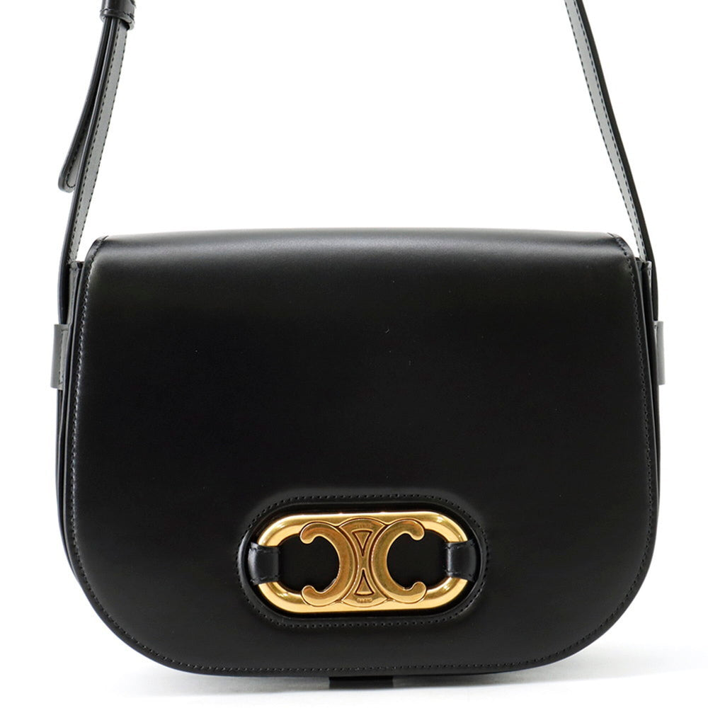 Celine shoulder bag, Maillon Triomphe, calf leather, 193123, black, handbag — Like New