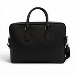 PRADA 2VE022 Saffiano Leather Triangle Logo 2-Way Briefcase Business Bag Black Made in Italy Men's — Like New