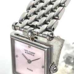 Van Cleef & Arpels 522642 Pink Shell Classic Cale 4P Diamond Square Ladies Watch Stainless Steel M-241220-2 — Very Good