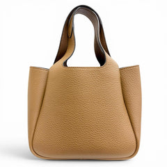 PRADA 1BA349 Mini Handbag, Leather, Metal Lettering Logo, Caramel Brown, Made in Italy, Women's, Very Popular, Highly Recommended ◎ — Like New
