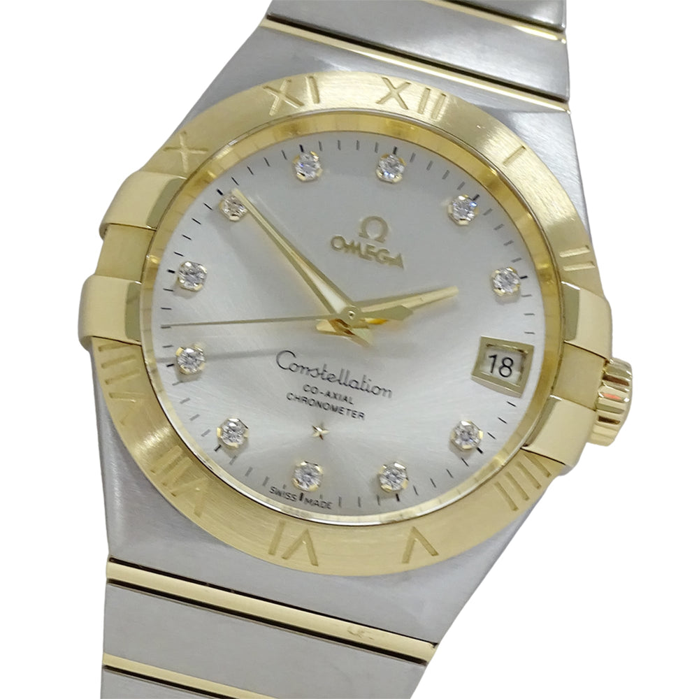 Omega Constellation 123.20.38.21.52.002 Men's Watch, Brand Name, 11P Diamonds, Co-Axial Movement, Date, Automatic Winding, Stainless Steel (SS) and Gold (YG) Combination — Good