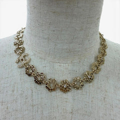 CHANEL I25C Coco Mark Flower Rhinestone Necklace Choker Accessory Gold Made in Italy Women's — Like New