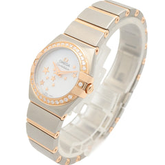 Omega Constellation Star Blue Diamond Bezel Watch, 18K Pink Gold (PG) Stainless Steel, Diamond, Ladies', White/White Mother-of-Pearl, 123.25.24.60.05.002 — Very Good