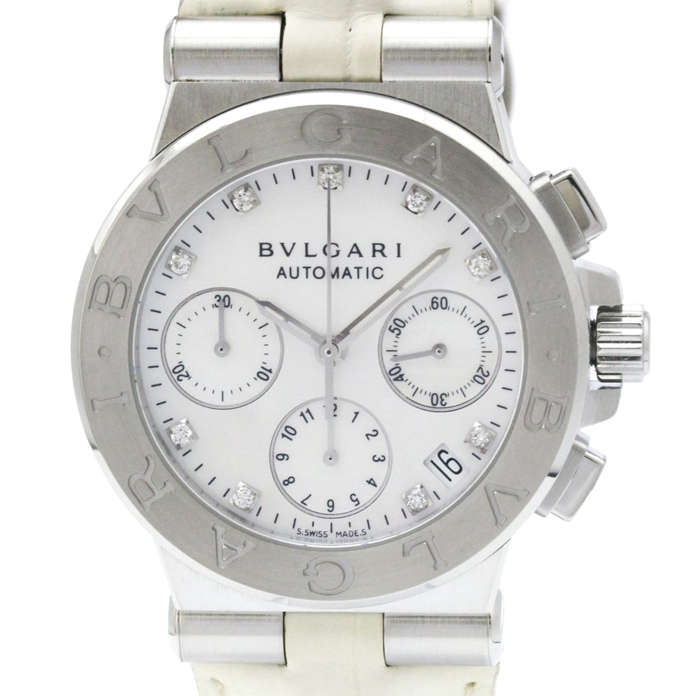 BVLGARI Diagono Chronograph Diamond MOP Steel Ladies Watch DG35SCH Polished — Very Good