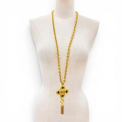 CHANEL Vintage 94A Coco Mark Gripoix Cross Fringe Long Necklace, Rare Gold, Made in France, Women's — Like New