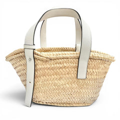 LOEWE A223S93X04 Basket Bag Small Palm Leaf Leather Anagram Handbag Natural White Made in Spain Women's Comes with Box and Dust — Like New