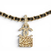 CHANEL A23B ABB548 Rhinestone Coco Mark Matelassé Bag Motif Chain Necklace, Gold & Black, Made in France, Women's — Like New