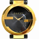 Gucci Interlocking Watch, Total Weight 41.2g, Stainless Steel, Genuine Leather Strap, Quartz Movement, Black Dial, 133.3 — Good