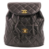 CHANEL Vintage Matelassé Lambskin Chain Shoulder Turnlock Backpack Rucksack Black Women's — Like New