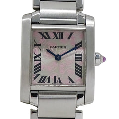 Cartier women's watch, Tank Française SM, 2006 Christmas limited edition, quartz movement, stainless steel (SS), W51031Q3, silver and pink — Good