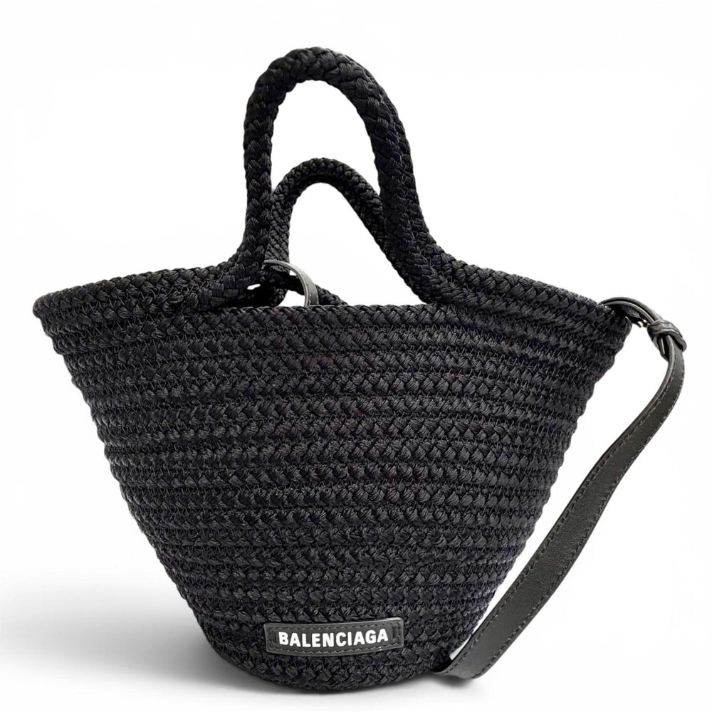 BALENCIAGA 695612 Ibiza Small Strap Logo 2-Way Basket Bag Summer Handbag Shoulder Black Made in Italy Women's with Dust — Like New