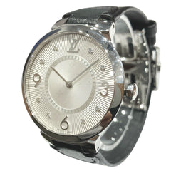 Louis Vuitton Tambour watch, total weight 48g, stainless steel, genuine leather strap, quartz movement, silver dial, Q13MJ — Good
