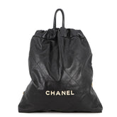 Chanel Backpack, 22 Large, Shiny Calf Leather AS3313, CHANEL Handbag, Black, Women's — Like New