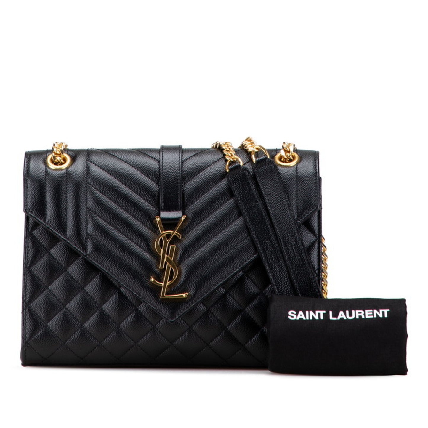Saint Laurent Envelope Chain Shoulder Bag, Black and Gold Leather, Women's, SAINT LAURENT