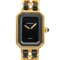 Chanel CHANEL Première S Watch, Gold Plated (GP), Leather Strap, Women's, Black, H0001 — Very Good
