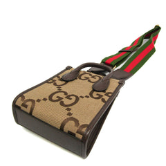 Gucci Jumbo GG Mini 699406 Women's Canvas,Leather Handbag,Shoulder Bag Beige,Dark Brown — Like New