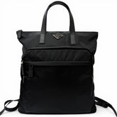 PRADA 2VG098 Triangle Logo Saffiano Leather Re-Nylon 2-Way Backpack Tote Bag Black Made in Italy Men's with Dust — Like New