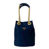 PRADA Prada Triangle Logo Plate with Metal Hardware Nylon and Leather Shoulder Bag/Handbag/Tote Bag Navy 34484 — Like New