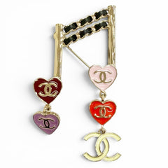 CHANEL L24A ABE085 Coco Mark Heart Musical Note Brooch, Gold Multicolor, Made in France, Women's, Comes with Box, Cute and Stylish, Highly Recommended! — Like New