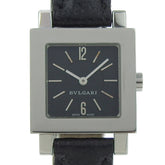 BVLGARI Quadrado SQ22SL Women's Watch, Stainless Steel and Leather, Quartz Movement, Analog Display, Black Dial — Good